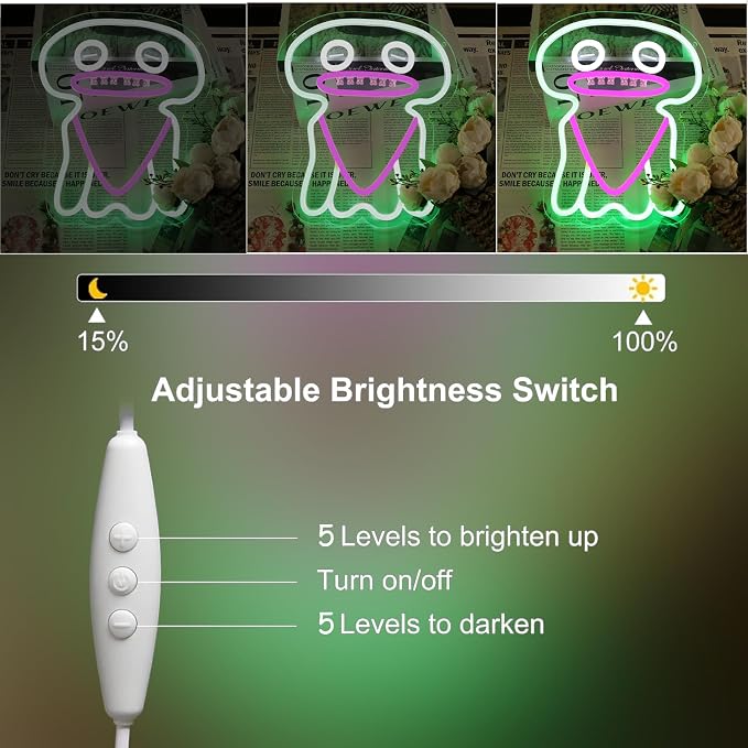 Ugly-Cute Green Monster Neon Sign with Pink Swim Trunks USB Powered LED Neon Light for Bedroom Wall Decor for Fans Adults Birthday Gift Holiday Vacation Decor Gift