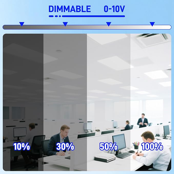 hykolity 2x4 LED Flat Panel Light,30W/40W/50W Dimmable,Drop Ceiling 6 Pack | Selectable Watts 0-10V Dimmable 5000K Daylight 5500LM ETL Recessed Light for Office Classroom Garage Replaces 3-Lamp Fixture