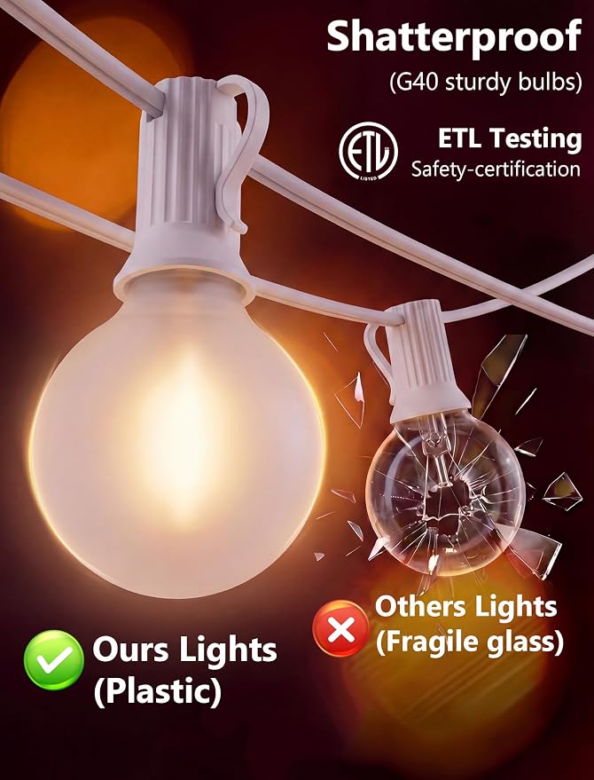 GOOTHY Outdoor LED String Lights, 50Ft with 52 Frosted White LED Globe Bulbs, Waterproof for Indoor/Outdoor Use, Perfect for Garden, Bistro, Pergola, Tents & Decorations, White