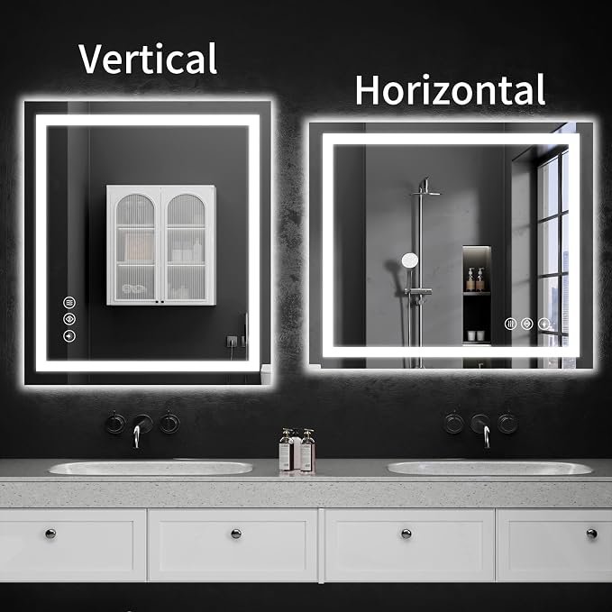 30"x32" Lighted LED Bathroom Mirror with Lights,Dimmable，Anti-Fog,Led Bathroom Vanity Mirror for Wall,Backlit + Front Lit,3 Colors,Memory Function,Shatter-Proof,Tempered Glass,Lighted Mirror