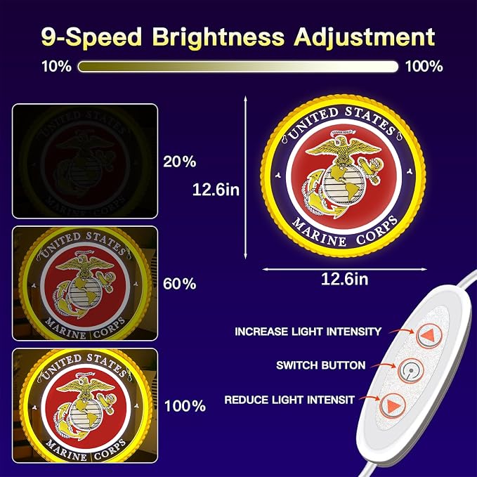 Military-themed Neon Lights Veteran Neon Signs Wall Decor for Man Cave Bedroom Bar Army Themed Gift Art for Christmas Party-12.6×12.6 IN-USB Powered-Acrylic