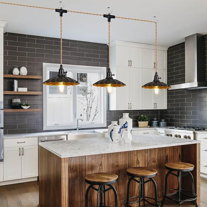 3-Light Plug in Pendant Light Fixtures Chandelier | Switch 22FT Industrial Ceiling Hanging Lamp Cord Farmhouse Cable DIY Including DIY Lotus lampshade
