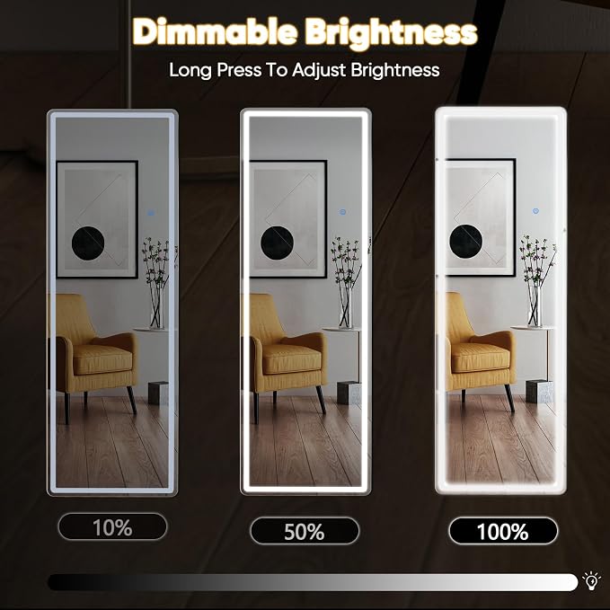 DUMOS LED Mirror Full Length with Stand, 20"x63" Full Body Wall Mirror | LED Lights 3 Color Lighting and Shatterproof Tempered Glass, Wall Hanging or Leaning, Floor Standing, Modern Home Decor
