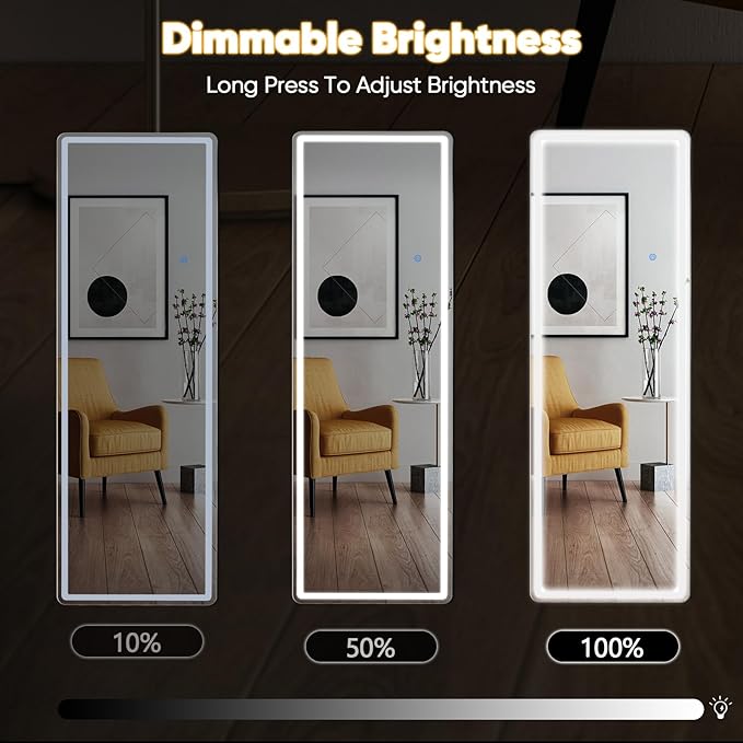 DUMOS 21"x 64" LED Full Length Mirror with Lights, Lighted Floor Full Body Mirrors with 3 Color Lighting, Wall Mounted Stand Mirror for Bedroom, Dressing Room, Living Room, Bathroom