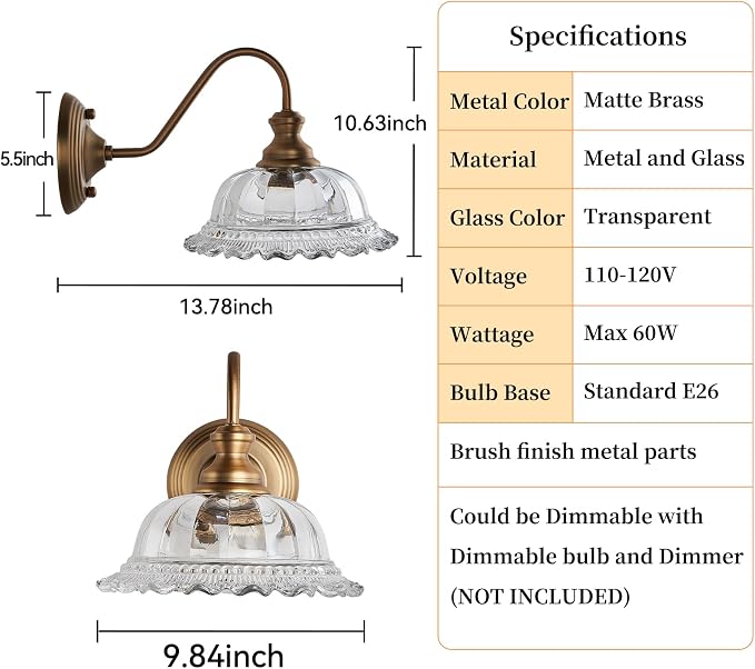 HDDFL Vintage Wall Scone Bedside Wall Lamp Matte Brass Bedside Light Fixtures Antique in Door Lighting Fixture for Living Room Porch Staircase Drawing Room Bedroom 2 Pack