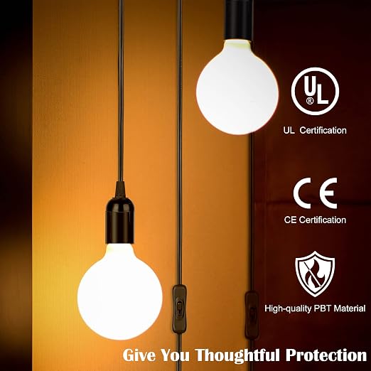 JACKYLED 1 Pack UL-Listed 20Ft Extension Hanging Lantern Cord Cable 360W with E26 E27 Socket On/Off Button Pendant Lighting Black