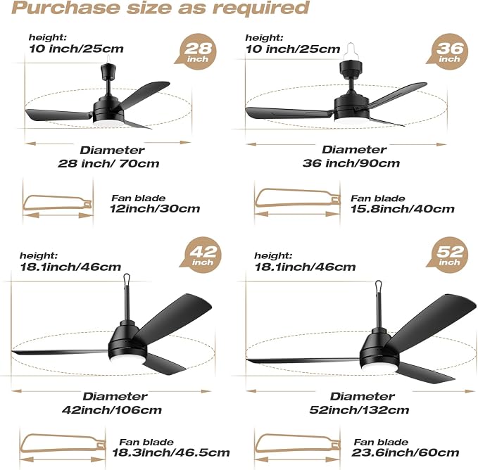 PBLALA 52" Outdoor Ceiling Fans with Lights,Plug in Ceiling Fan Light,Gazebo Fan Light,Hanging with Hook,50W,3CCT,App&Remote Control,6-Speeds,DC Motor,Portable Fan for Patios,Pergola