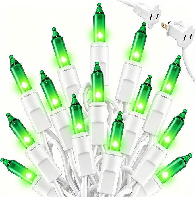 Brightown Green Christmas String Lights, 100-Count 20ft Incandescent Bulb Mini Lights for St. Patrick's Day Decor, Christmas Tree Garland Wedding Party Multi-Use Festival Decoration, White Wire