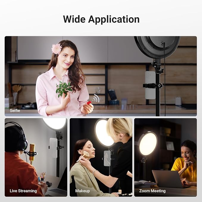 NEEWER Basics 13" 45W Large Ring Light with 66" Stand, 3000K-6500K CRI95+ Full Screen LED Panel Lighting with Phone Holder/Remote for Video Recording Selfie Streaming Makeup Studio Photography, BR45B