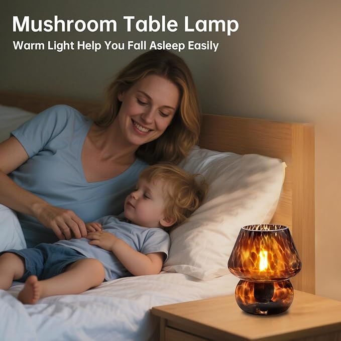 Mushroom Lamp Small Lamp Table Lamp for Bedroom, Desk Bedside Lamps for Living Room,Mushroom Decor Cute Mini Modern Mid Century Lamps for Night Stands,Aesthetic Home Decor (Flame Black)