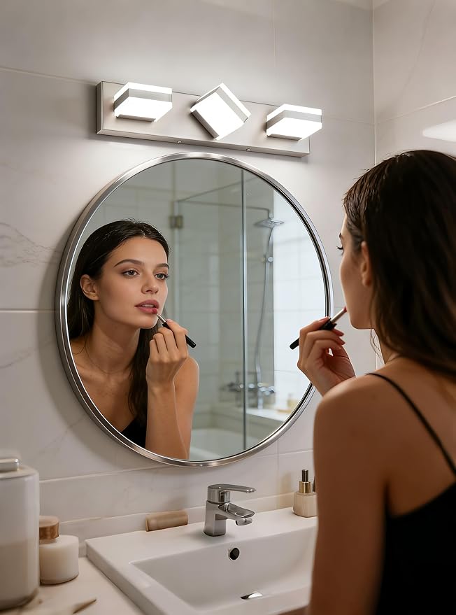 SOLFART Bathroom Light, 5 Color Temperature LED Bathroom Vanity Fixtures, Brushed Nickel 3 Lights Vanity Light Over Mirror Modern LED Light Adjustable Color 5CCT