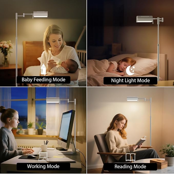 SUNMORY Dimmable LED Pharmacy Floor Lamps, 16W/1500LM Bright Reading Lamp | Remote Touch Control, 350°Swing Arm, Adjustable Height, Task Craft Tall Standing Light for Living Room Bedroom Office, Nickel