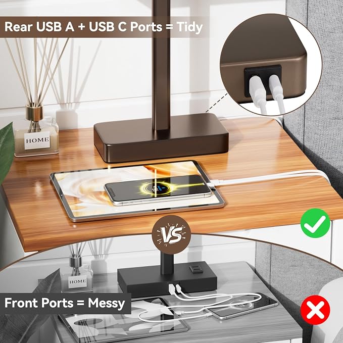 Hong-in Touch Lamps for Bedroom - 3-Way Dimmable Bedside Lamps Set of 2 with USB C+A, White Modern Table Lamp for Night Stands, Desk Lamp for Living Room Nightstand End Tables Bed Side