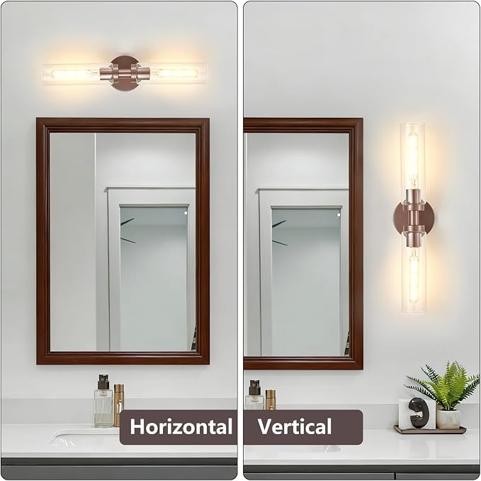Lanhall 2 Light Bathroom Wall Sconces Set of 2,Modern Farmhouse Bronze Bathroom Light Fixture Over Mirror with Clear Glass Shade,Bathroom Vanity Light for Hallway Cabinet Bedroom Stairway Porch