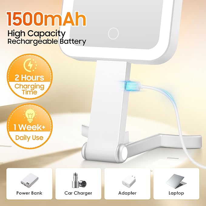 Magnifying Travel Makeup Mirror with Lights, Double-Sided 1X/30X Magnifying Mirror, 3 Color Lighting & Brightness Adjustable, Portable &Foldable Handheld Mirror with Lights(10" L x 5" W)