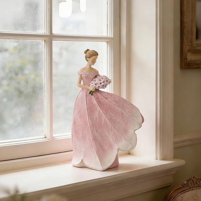 Guichifun Fairy Statue, Modern Table Decor, Pink, 5 x 3 x 7.5 Inch | Leaf Angel Girls, Resin, Living Room Office Sculpture, Indoor Rustic Figurines