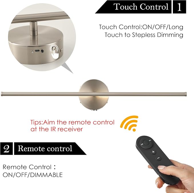 KARTOOSH Battery Operated Wall Sconces Set of Two Wireless Wall Lights | Rechargeable Wall Sconce with Remote 350°Rotate Dimmable 3000K LED Wall Lamp for Living Room, Bedroom