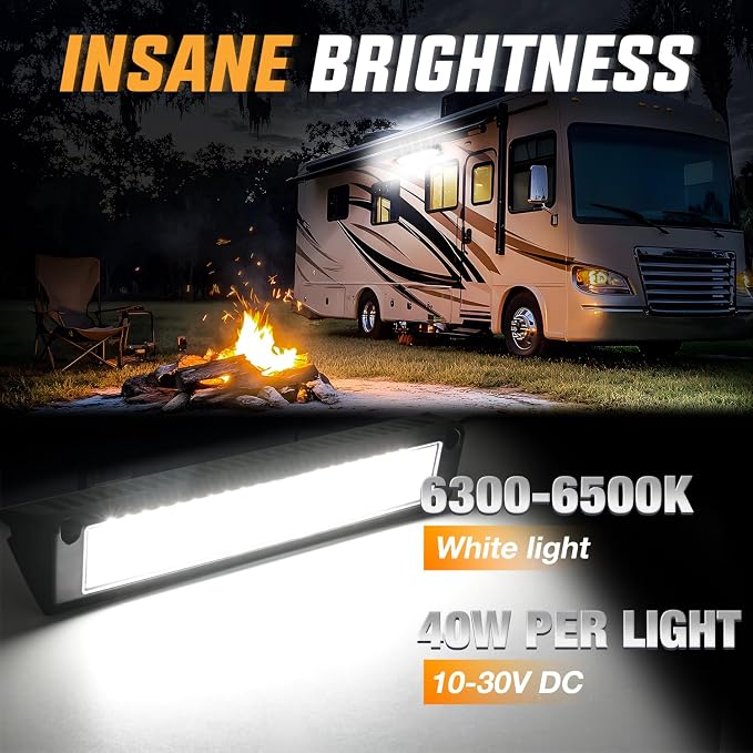 Nilight 1PC 13 Inch RV Exterior Light White Beam for RV Trailer Camper SUV | 1PC LED porch scene cargo light, black aluminum housing, 12V 24V waterproof for RVs trailers campers 5th wheels