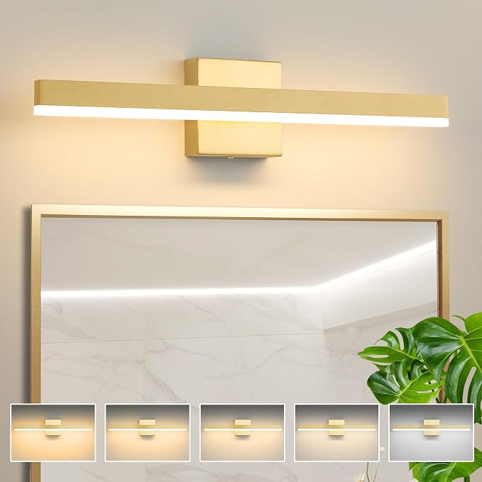 Gold Bathroom Vanity Light Fixture 23.6'' 20W Dimmable 5CCT LED Hardwired | Bathroom Light Fixture Over Mirror, Bathroom Wall Sconce, Rust-resistant, ETL Certificated, 2700K/3000K/3500K/4000K/5000K