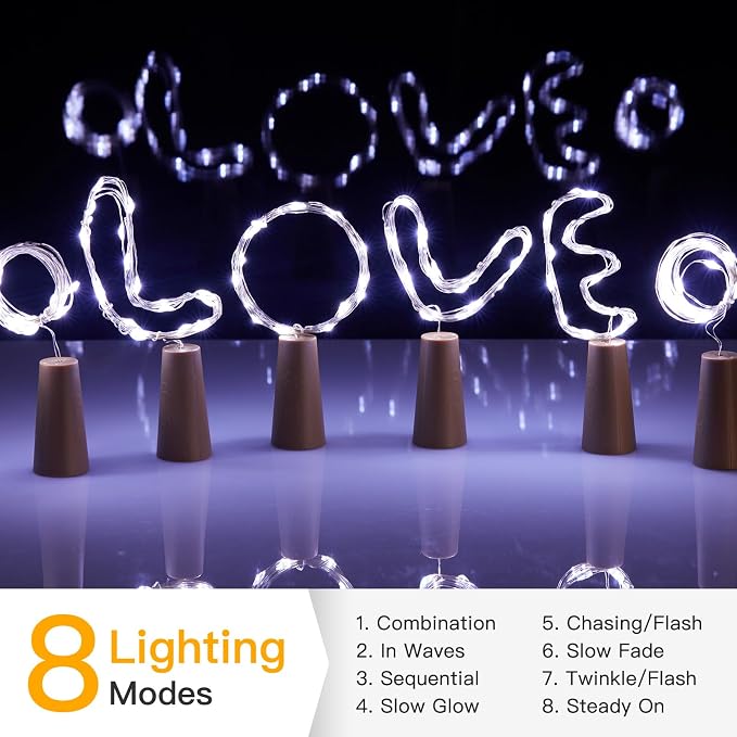 Brightown 10 Pack Wine Bottle Lights with Cork, White | 20 LED on 7ft Sliver Wire, Battery Operated Cork Lights, Lovely for Liquor Bottles DIY Party Christmas Wedding Décor