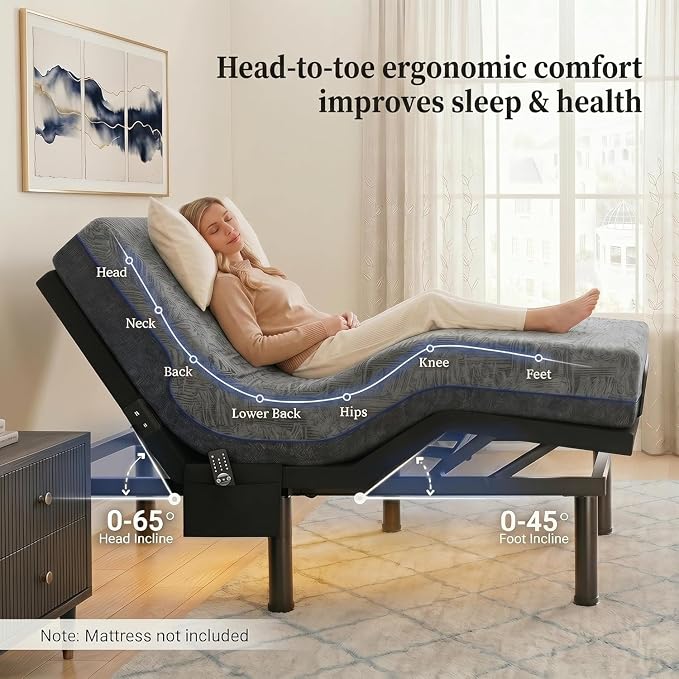Marsail Queen Adjustable Bed Frame, Dual Motor Electric Bed Base with Head and Foot Incline, Zero Gravity, Wireless Remote Control, 4 USB Ports, LED Night Light, Adjustable Height Legs