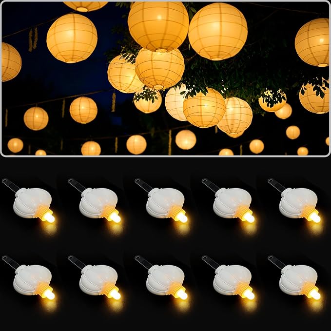 ZGWJ Paper Lantern Lights Battery Operated, 10 Pack Hanging Small LED Lights for Lantern, Balloon,Wedding,Party, Decorative Lighting for Outdoor Indoor Halloween Christmas Decorations Warm White