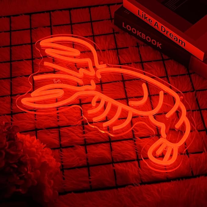 Lobster Neon Sign Seafood Market Led Sign for Wall Decor USB Powered Dimmable Animal Neon Sign Food Led Sign for Seafood Restaurants Business Pub Man Cave Wall Decor