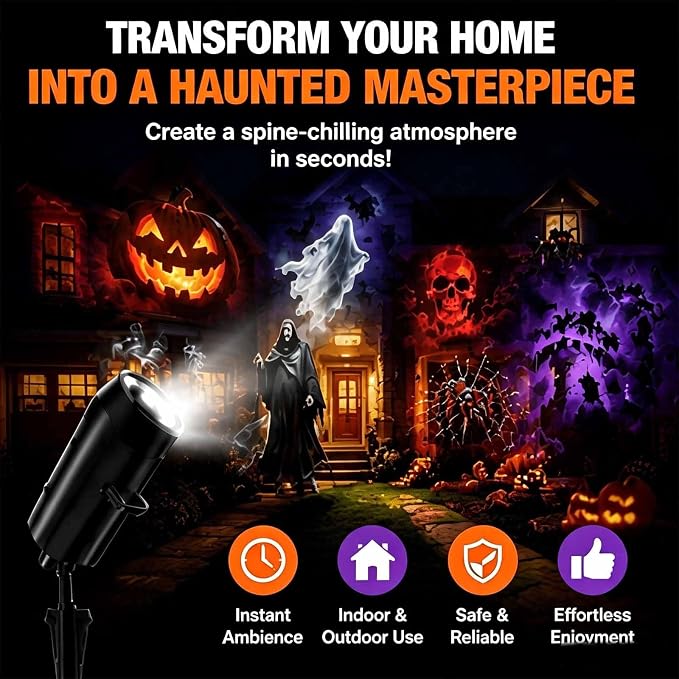Plug and Play HD Star Projector Halloween, Projector Halloween | USB Powered with 360° Flexible Neck, Star Projector for Bedroom Ceiling Halloween Decor