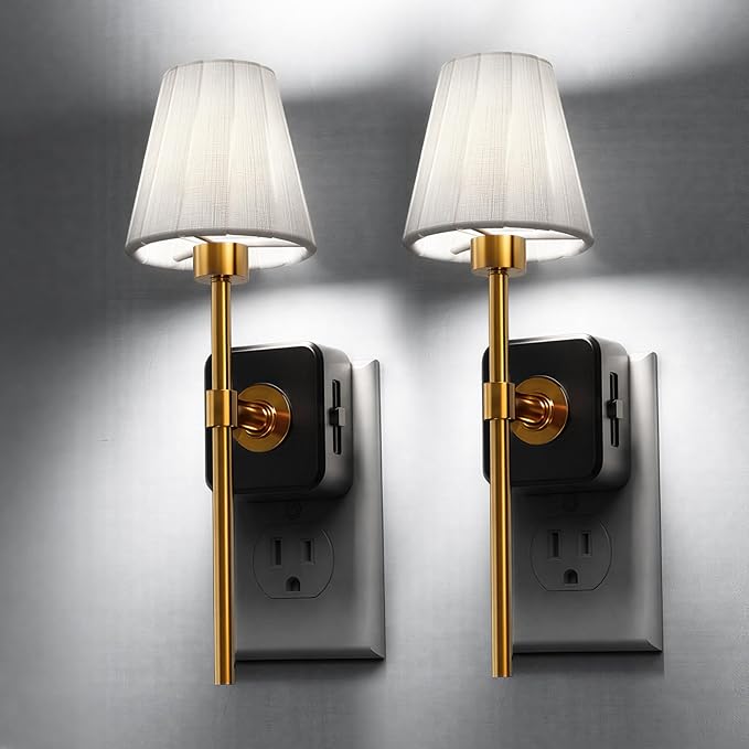 L LOHAS LED Night Lights Plug into Wall, Pleated Fabric Cover Night Light | 2 Pack White Fabric,5000K Daylight with 0-100LM Dimmable,Dusk to Dawn Sensor Vintage Nightlight for Bedroom Living Room