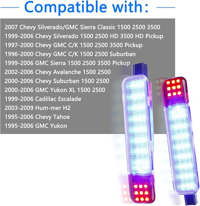 LED Side Door Panel Courtesy Lights Fit for Chevy Sierra GMC C/K | Fit for Yukon Silverado 1500 2500 3500 Avalanche,Suburban,Hum-mer H2 Car Interior Panel Lighting,Blue&Red Step Light Assembly