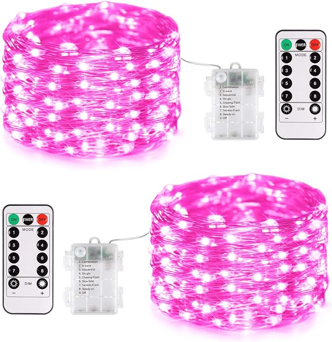 JMEXSUSS 2 Pack Pink Fairy Lights Battery Operated, Total 400 LED 132ft | with Remote, Timer, 8 Modes Christmas Twinkle String Lights for Bedroom Christmas Valentine's Day Indoor Birthday Party Decor