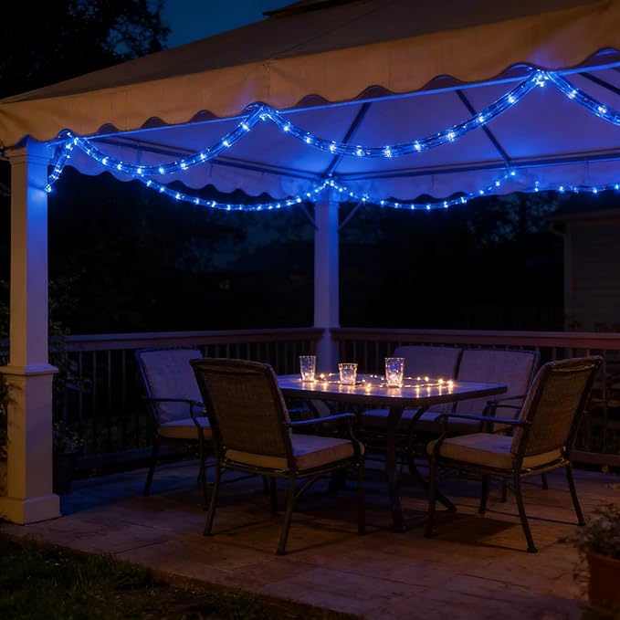 Blue LED Rope Light, 20Ft LED Strip Lights Outdoor Waterproof Decorative Lighting for Indoor/Outdoor Decorations, Deck, Patio, Party and Bedroom Decorations