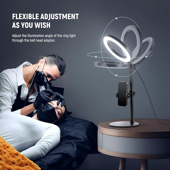 NEEWER 8" 18W High Power Desk Ring Light with Stand & Phone Holder, Circle Selfie Ringlight for iPhone Streaming Vlogging Recording, Video Conference Lighting Kit for Laptop Computer Zoom Call, RH8B