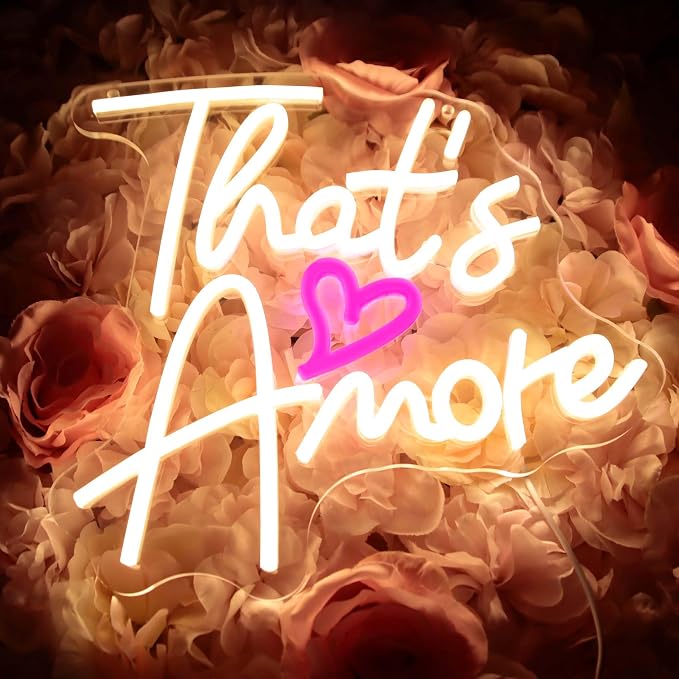 That's Amore Neon Sign, Dimmable LED Wedding Neon Sign Wall Art Sign, Wedding Backdrop Light Up Sign, USB Neon Sign for Birthday Anniversary Wall Decor Party Gifts(11.8 * 12.9in)