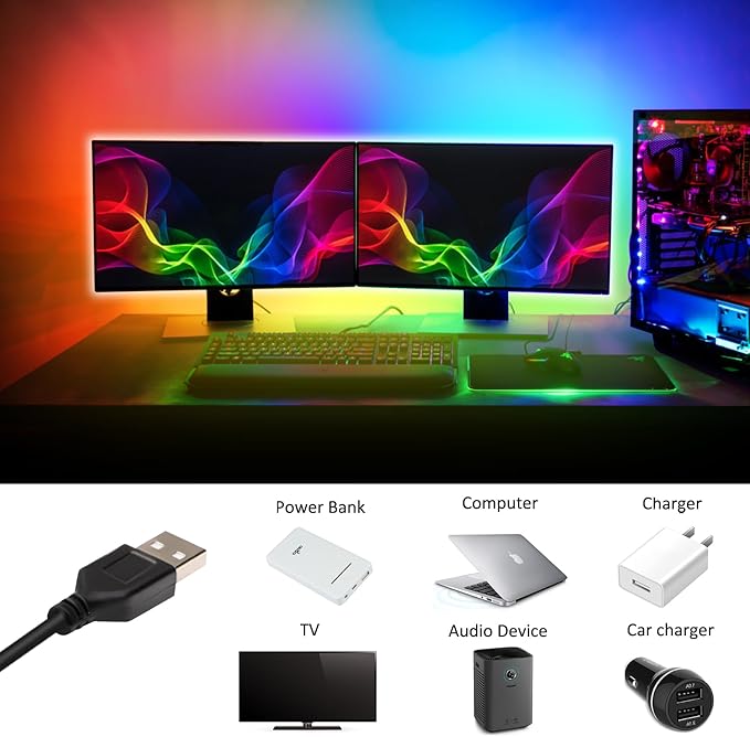 Rainbow Chasing USB LED Strip Lights 9.8ft, Color Changing 5050 RGB Strip Light with 17-Key Remote Control, Flexible LED Tape Lights for Bedroom, TV Backlights, Cabinet, Kitchen, Home Decoration