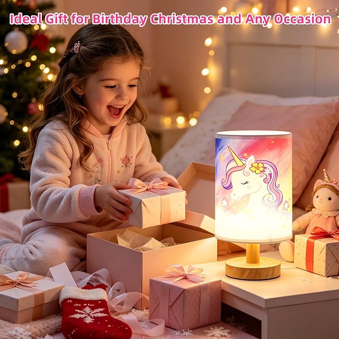 Unicorn Kids Bedside Table Lamp for Girls Bedroom 3 Color Dimmable Eye Caring LED Nightstand Lamp,Kids Night Light with LED Bulb,Cute Unicorn Room Decor Desk Lamp,Perfect Birthday Gifts for Girls