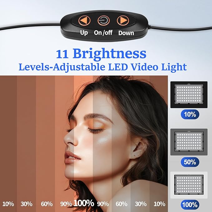 2 Pack LED Video Photography Lighting Kit with 54'' Tripod Stand, Dimmable 5600K USB Studio Lights with Barndoor -9 Color Lighting for Video Recording, Photo Studios, YouTube, TikTok, Game Streaming