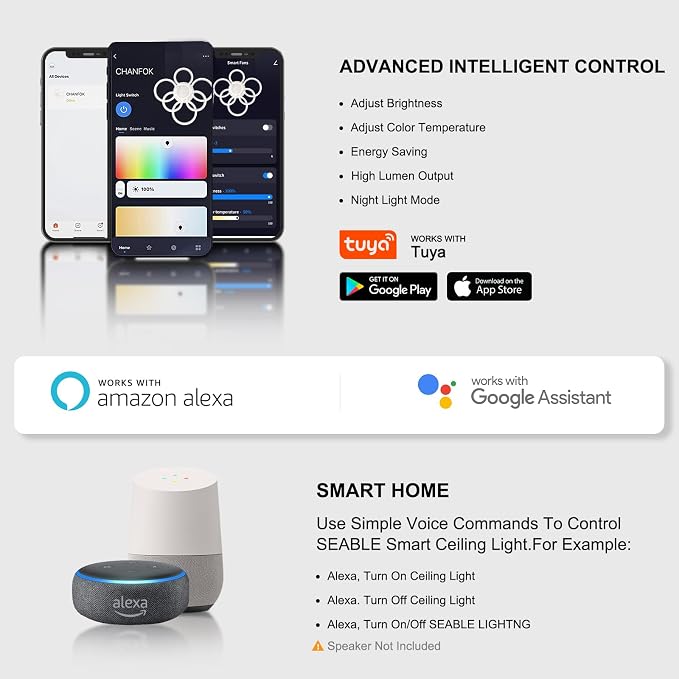 Smart LED Ceiling Light, 7-Ring Modern Flush Mount Fixture, 130W Dimmable 3000K–6500K, WiFi Alexa & App Control, White Ceiling Light for Living Room Bedroom Kitchen (31.8")