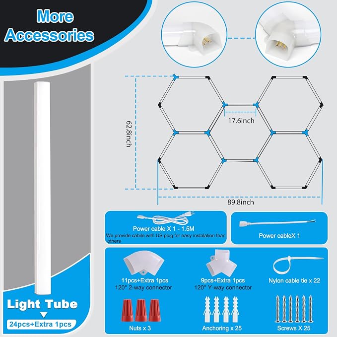 LZHOME LED Hexagon Garage Light: Upgraded 10-100% Dimmable LED Garage Hexagon Lights, 25 Packs LED Light, 26400LM Super Bright Honeycomb Lights for Gym Basement Hair Salon