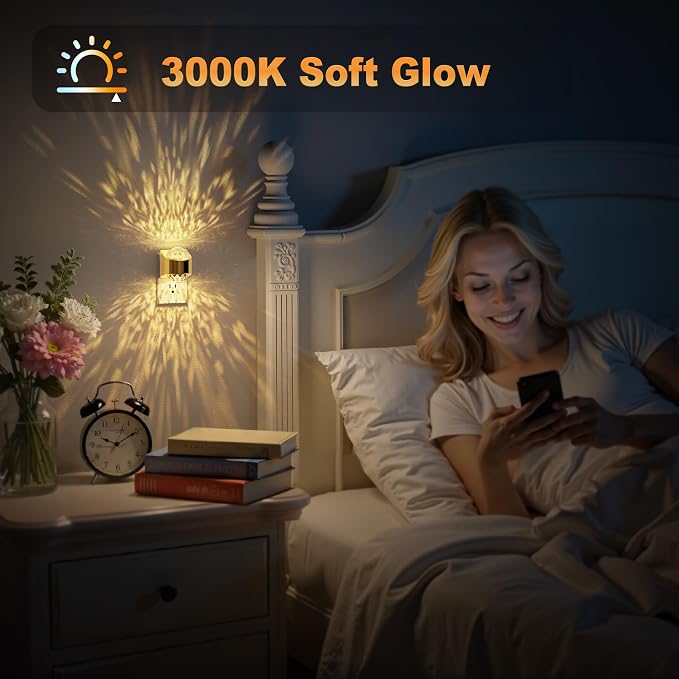 JandCase Night Lights Plug into Wall, Star Projector Night Light | 3000K Soft White, Automatic Galaxy Nightlight Plug in with Light Sensor for Bathroom Hallway Room Decor