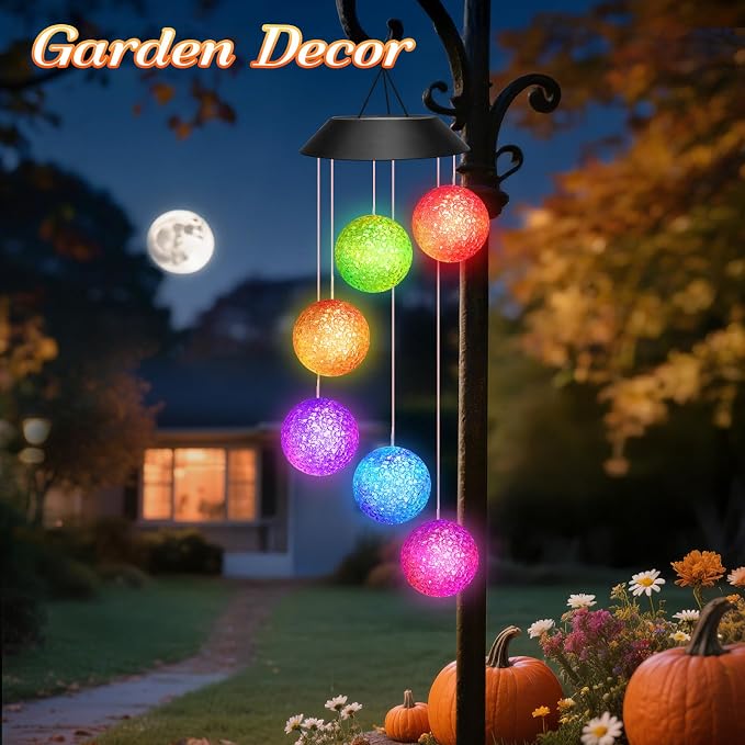 Winzwon Solar Lights Outdoor Wind Chimes for Garden Yard Patio Porch Decor | Hanging Ball Decorations, Birthday Gifts for Women Grandma Wife Sister, Christmas Mothers Day Mom Gift for Her