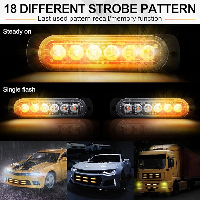Tallew 20 Pack LED Emergency Strobe Lights 6 LED Amber Surface Mount Flashing Lights Warning Emergency Flashing Lights Construction Caution Lights for Truck Off Road Car Firefighter Vehicles ATV SUV