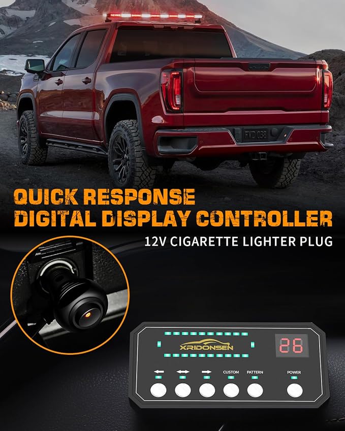 45.5" 128 LED Roof Emergency Lights Red White Strobe Light Bar | Top Flashing Warning Hazard Safety Caution Magnetic Mount Double Side Traffic Advisor Lights for Vehicles Trucks
