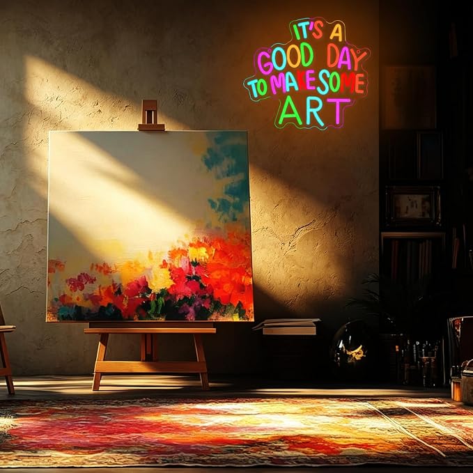 It's A Good Day to Make Some Art Neon Sign for Wall Decor Classroom Neon Sign Paint Neon Light Aristic LED Sign Dimmable Colorful Letter Neon Light for Classroom Bedroom Home Gallery Studio