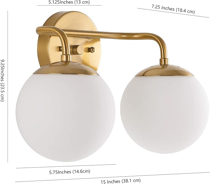 JONATHAN Y 15" Brass Gold Modern Globe Wall Sconce Vanity Light for Bathroom, White Frosted Glass Shade, Midcentury Parisian Bistro Wall Lamp, LED Bulb Included (JYL3535A)