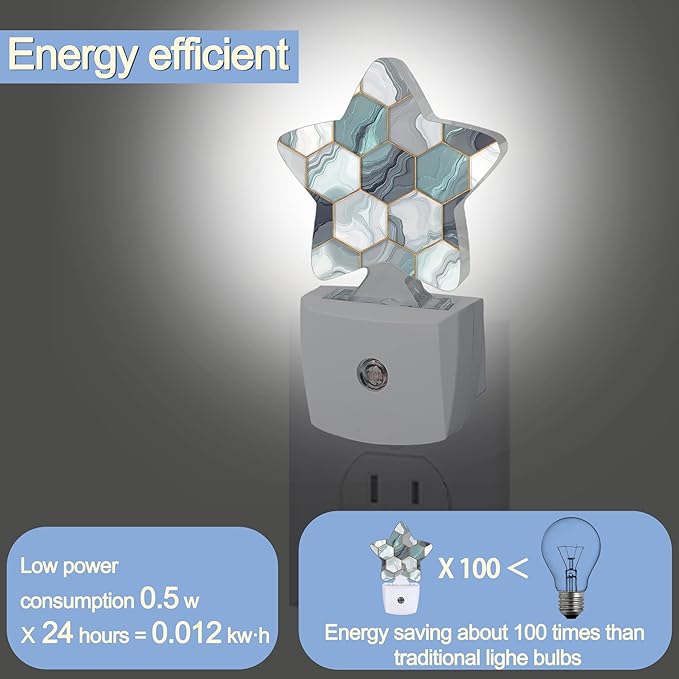 Hexagon Golden Blue Marble Night Light,Abstract Plug-in Star Night Lights with Dusk-to-Dawn Sensor for Bedroom,Bathroom,Living Room Sleep Friendly Lamp for Women Girls Boys Gift,0.5W