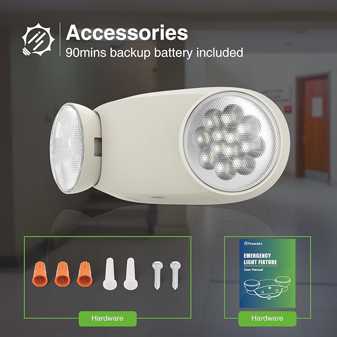 FREELICHT 12 Pack Emergency Lights for Business, with Battery Backup, Two Head Adjustable LED Emergency Lighting, UL 924 Certified,AC 120/277V