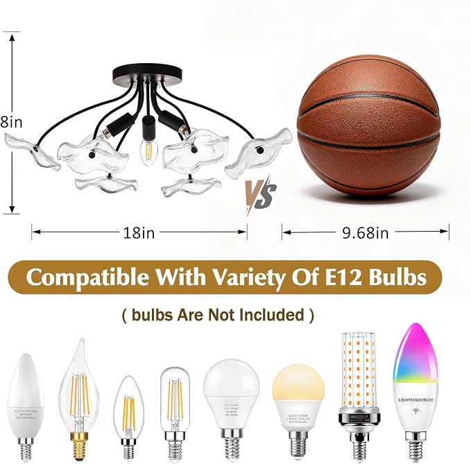 Luvkczc Semi Flush Mount Ceiling Light, Modern Glass Ceiling Light Fixture, Vintage Black Lighting for Kitchen Entryway Hallway Bathroom Bedroom Foyer, 3 Light E12 Socket