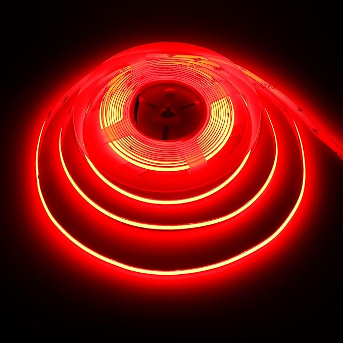 24V COB LED Strip Light Red 5M/16.4ft 2400LEDs Uniform Glow Flexible IP20 Not Waterproof LED Tape Lights for DIY Cabinet Bedroom Kitchen Home Decor(No Power Supply)