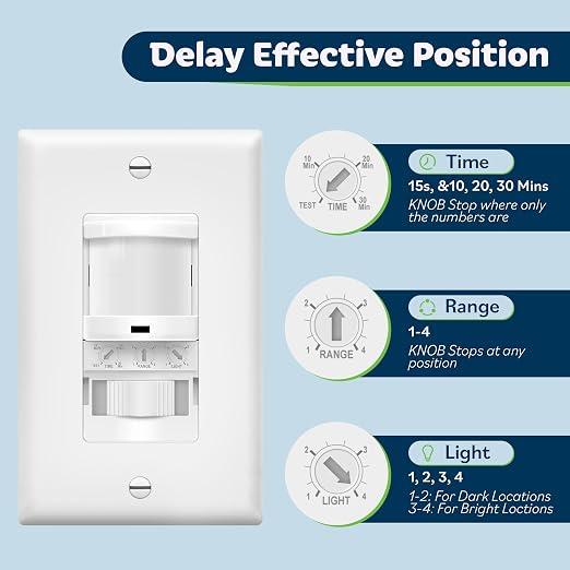 TOPGREENER In-Wall PIR Motion Sensor Light Switch, Single Pole Occupancy Sensor Switch, Motion Sensor Switch, Need Neutral Wire, Wall Plate Included, On/Off Override, 4A, 500W, TSOS5-W, White, 2 Pack